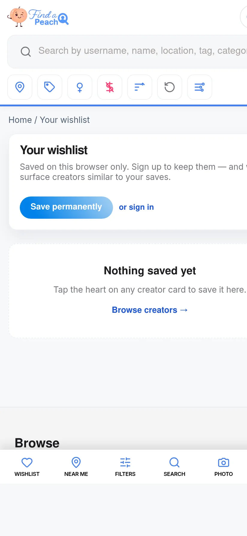 FindaPeach app — Your synced wishlist